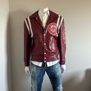 Vintage Maroon Varsity Jacket with White Details